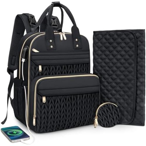 CandyHome Diaper Bag Backpack, Stylish Travel Baby Diaper Bags with Changing Pad, Insulated Pockets, Waterproof Baby Bag Converts into Tote Bag, Diaper Backpack, Stroller Bag (Black)