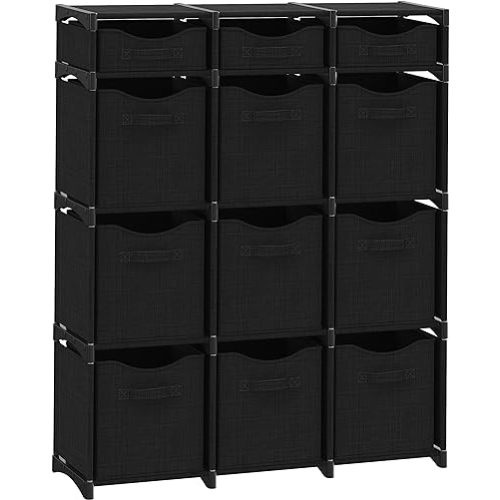 12 Cube Closet Organizers And Storage | Includes All Storage Cube Bins | Easy To Assemble Closet Storage Unit With Drawers | Room Organizer For Clothes, Baby Closet Bedroom, Playroom, Dorm (Black)