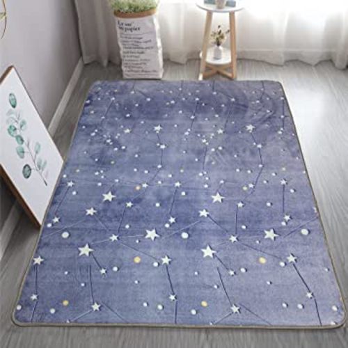 Luminous Area Rug Glow in The Dark for Bedroom Living Room, Unique Soft Washable Modern Indoor Rugs for Children Dorm Home Decor, Blue Galaxy 3.3x6.6 Feet