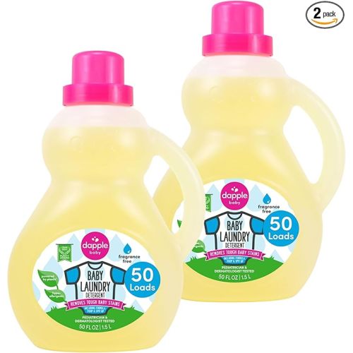 Dapple Baby Laundry Detergent, Plant Powered, Hypoallergenic, Fragrance Free, Concentrated, 50 fl oz (Pack of 2)