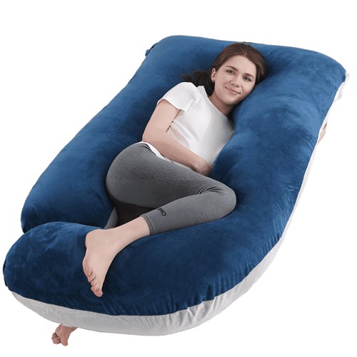 COOKEY Pregnancy Pillow with Removable Velvet Cover,U Shaped Full Body Maternity Pillows for Sleeping,72inch,Gray&Navy blue