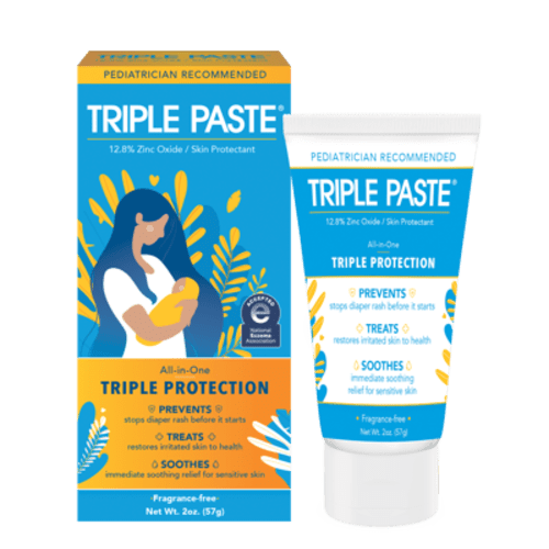 Triple Paste Diaper Rash Cream, Hypoallergenic Medicated Ointment for Babies, 2 oz