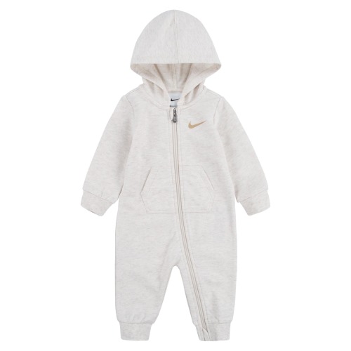 Baby Hooded French Terry Romper, Pale Ivory Heather
