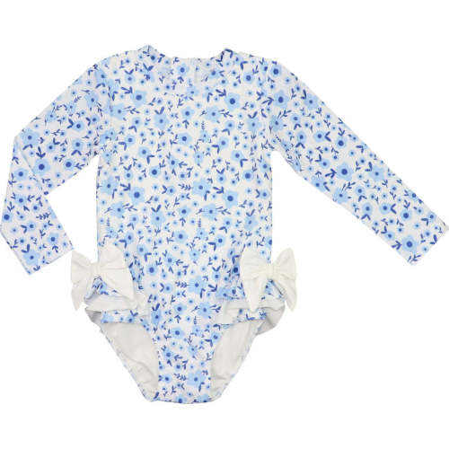 Navy And Blue Flower Print Lycra Swimsuit Rashguard – Cecil & Lou