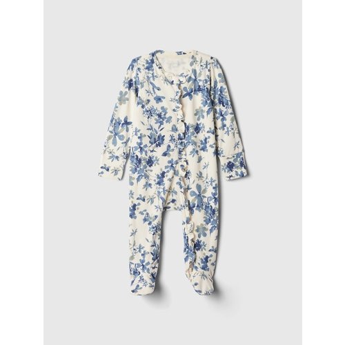 Baby First Favorites Organic Cotton Footed One-Piece in white floral print, size: 3-6 M