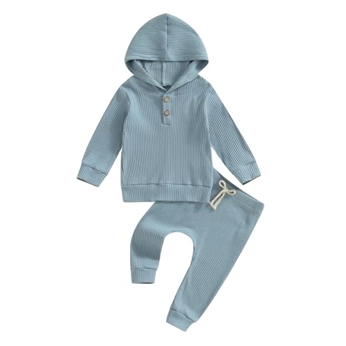 fhutpw Baby Girl Boy Clothes Long Sleeve Knitted Cotton Hoodie & Pants Sets Infant 3 6 12 18 Months Fall Winter Outfits