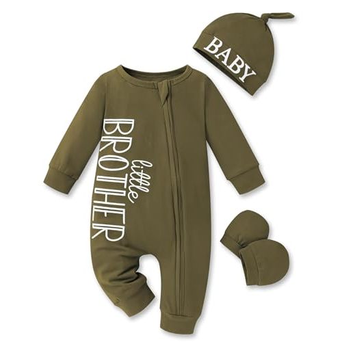 FoWear Baby Boy Clothes Letter Print One Piece Romper Baby Coming Home Outfits with Hat Newborn Boy Outfits