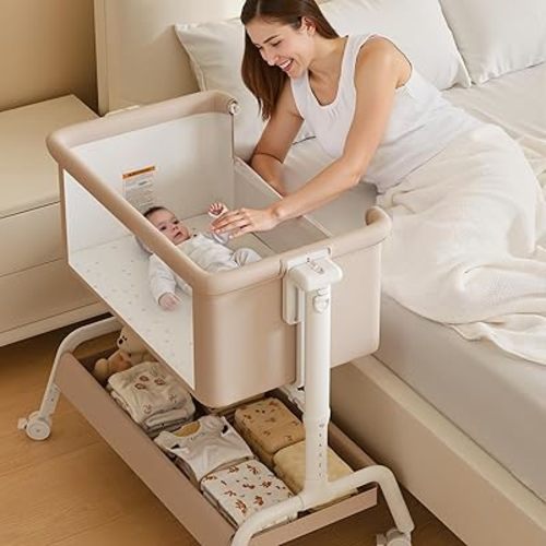 3-in-1 Baby Bassinet, Rocking Bassinet, Bedside Bassinet for Baby, Stable and Secure Bassinet Bedside Sleeper for Newborn & Infant, 6 Height Adjustable with Wheels, Mattress & Breathable Mesh