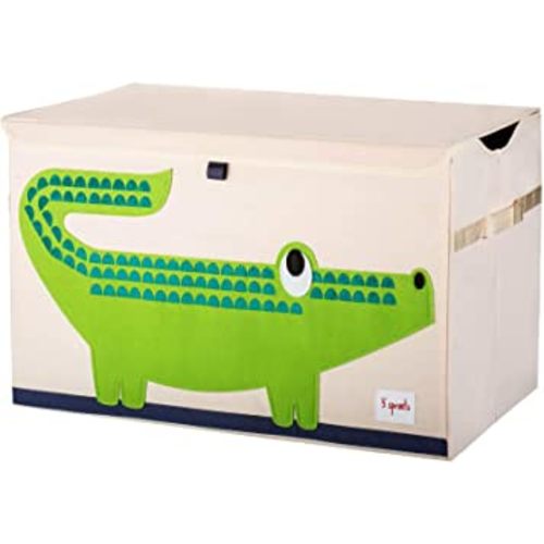 3 Sprouts Large Toy Chest for Kids with Lid and Handles - Collapsible Toy Storage Bin/Trunk/Box/Basket Organizer for Boys & Girls Playroom, Nursery, Crocodile
