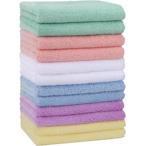 HOMEXCEL Baby Washcloths 12 Pack-Microfiber Coral Fleece Baby Bath Face Towel 7 x 9 Inch Extra Absorbent and Soft Burp Cloth and Wash Cloths for Newborn-Infants and Toddlers-Gentle On Sensitive Skin