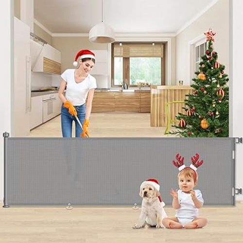 120 inch Retractable Baby Gates, EZIGO Extra Wide Baby Gate for Large Openings Extra Long Baby Gates for Kids or Pets Dog Gate Child Safety Gate for Stairs Hallways Doorway Indoor Outdoor, Gray