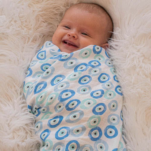 Evil Eye Muslin Swaddle - Jasmine + Marigold