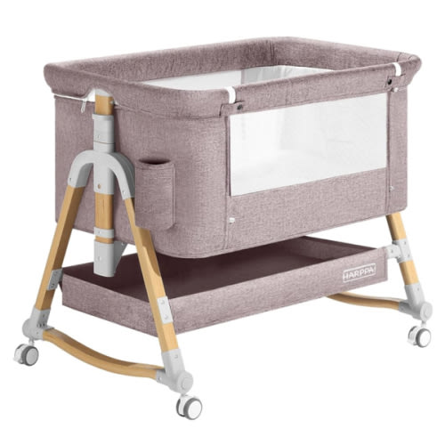 HARPPA Cuddly | 3-in-1 Baby Bassinet Bedside Sleeper With Mattress | HARPPA Baby Mini Crib Bassinet, Wooden Bassinets For Babies, Rocking Co-Sleeper Bassinet, Under-the-Bed Bassinet, Bassinet Cradle, Non Toxic Bedside Sleeper, Bassinet And Co Sleeper, New