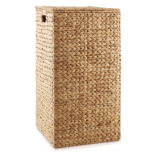 Casafield Laundry Hamper with Lid and Removable Liner Bag - Natural, Woven Water Hyacinth Square Laundry Basket for Clothes