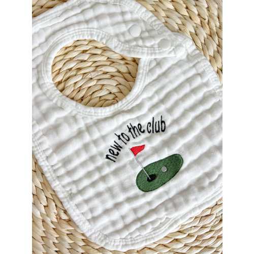 Embroidered Baby Bib Gift Golf Gift For Baby Personalized Golf Gift For Newborn New To The Club Baby Announcement Gift Golf Baby shower Gift