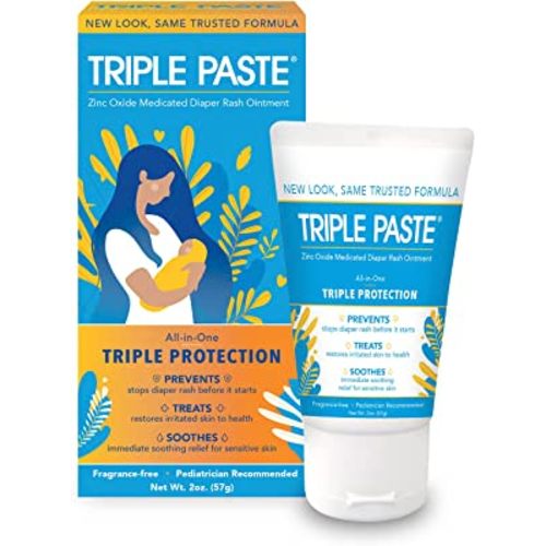 Triple Paste Diaper Rash Cream for Baby - 2 oz Tube - Zinc Oxide Ointment Treats, Soothes and Prevents Diaper Rash - Pediatrician-Recommended Hypoallergenic Formula with Soothing Botanicals
