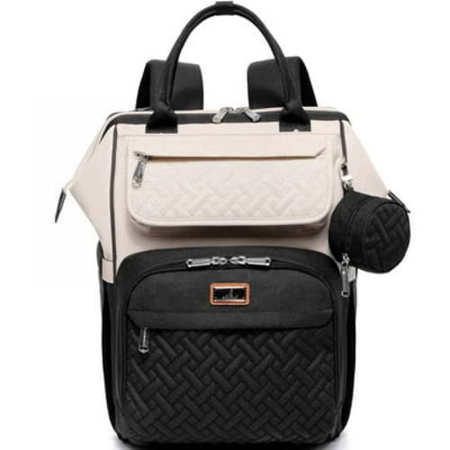 BabbleRoo Wide Top Diaper Bag Backpack, Spacious & Stylish Nappy Organizer, Black & Apricot, 1 pc