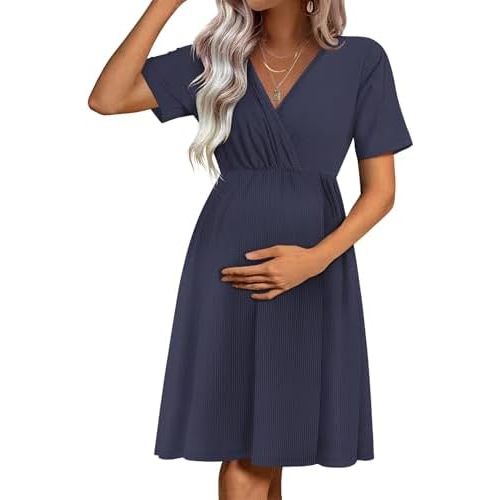 Ekouaer Nursing Nightgown 3 in 1 Labor/Delivery/Hospital Gown Maternity Dress Ribbed Knit Breastfeeding Sleepwear S-XXL