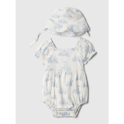 Baby Linen-Cotton Bubble Shorty One-Piece in toile, size: 3-6 M