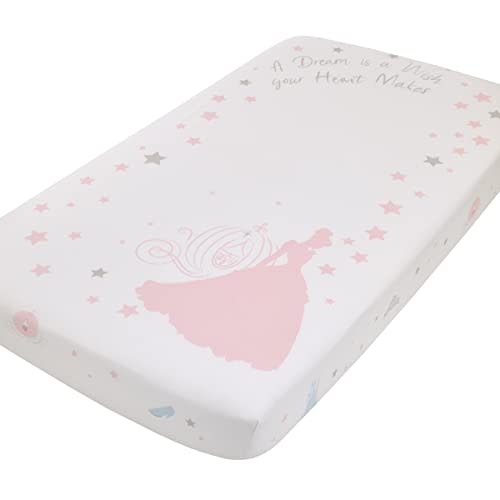 Disney Princess Enchanting Dreams White and Pink Cinderella A Dream is a Wish Your Heart Makes 100% Cotton Photo Op Nursery Fitted Crib Sheet