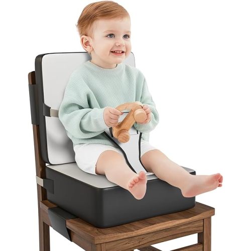 Booster Seat for Kitchen Chair, Toddler Booster Seat for Dining Table with Backrest and Safety Buckles, Portable Non-Slip Bottom Toddler Booster seat for Table