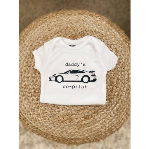 Daddy’s co-pilot baby bodysuit, porsche, car themed, gift for dad, mommy’s, drift, racing, personalized, father's day, newborn, baby shower