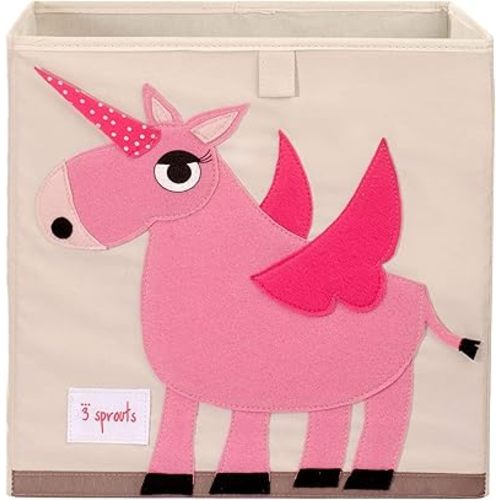 3 Sprouts Toy Storage Organizer: Toy Box Cube Organizer for Playroom, Nursery - Foldable Storage Bin - Unicorn