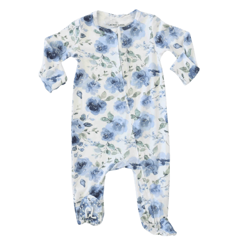 Baileys Blue Floral Zipper Footie