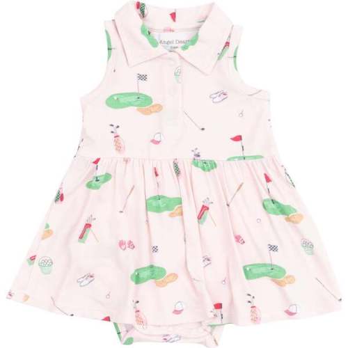 Polo Collar Bodysuit Dress - Golf Things, Pink - Angel Dear | Maisonette