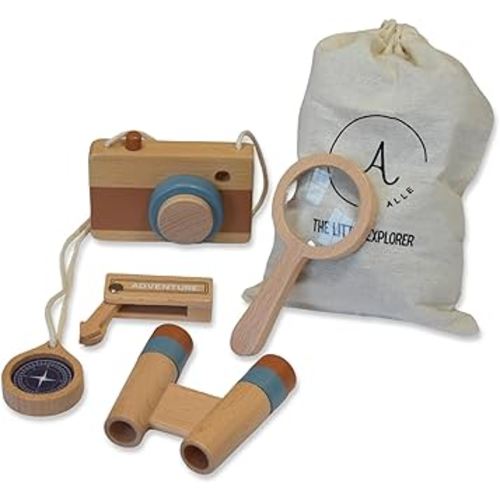 Kids Explorer Kit with Magnifying Glass For Kids - Nature Toys and Wooden Pretend Play Set, Montessori Outdoor Toys with Wooden Camera Toy, Toddler Binoculars - Baby Camping Toys & Adventure Toys