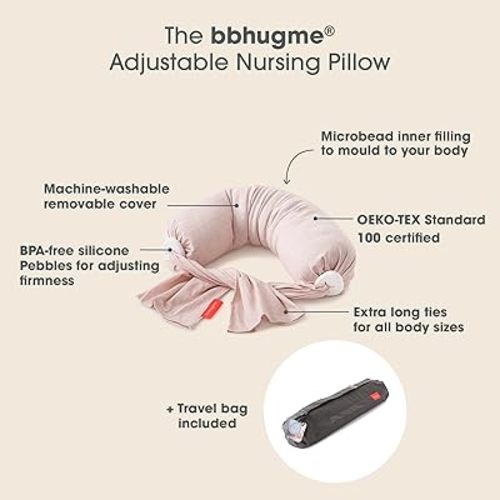 bbhugme Adjustable Nursing Pillow - Breastfeeding, Bottle Feeding, Baby Support - Adjustable Firmness and Fit - Washable Pillow Cover - Pink Melange…
