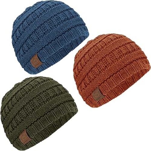3-Pack Baby Beanies for Boys, Girls - Stretchy Knit Baby Hats, Cute Newborn & Toddler Winter Hat, Soft & Warm Infant Beanie 6-36 Months (Rhythm, M)