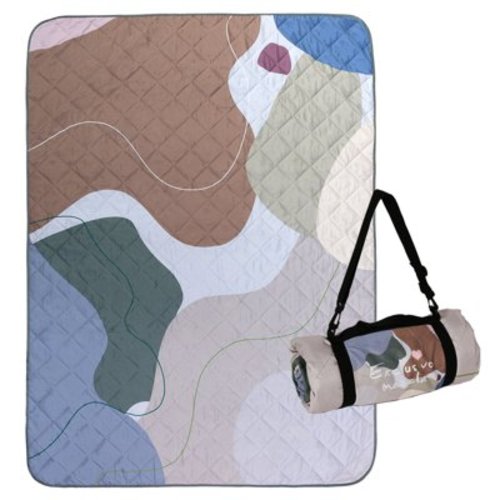 Exclusivo Mezcla Waterproof Picnic Blankets 3-Layer 60"x 80" Large Sandproof Beach Blanket Foldable Outdoor Blanket for Camping on Grass Picnic Mat, Abstract Brown