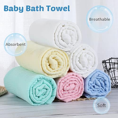 6 Pack Baby Muslin Bath Towels 43.3 x 43.3 Inch Cotton Soft Infant Towels Large Swaddle Receiving Blankets 6 Layers for Newborn Toddlers Boys Girls