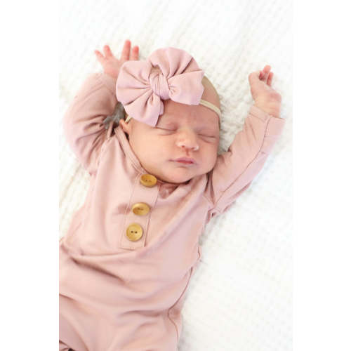 Solid Mauve Bamboo Baby Knot Gown & Hat