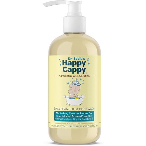Happy Cappy Baby Shampoo and Body Wash - Shampoo & Body Wash for Eczema-Prone Skin, For Infants, Toddlers, & Kids, Reduces Itching and Redness, Dermatologist Tested, Fragrance Free - 8 fl oz