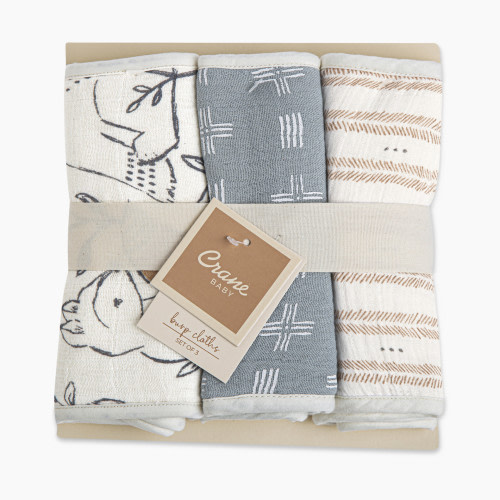 Crane Baby Cotton Muslin and Terry Burp Cloth Set (3 Pack) - Ezra