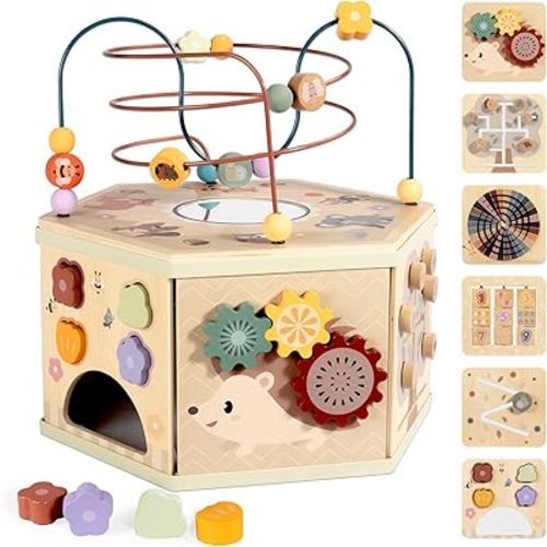 LOL-FUN Wooden Activity Cube Montessori Toys for 1 2 Year Old Baby Activity Center for Toddlers 1-3
