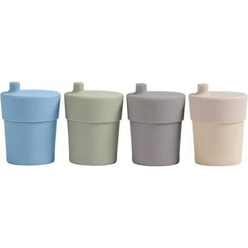 WeeSprout Bamboo Grow-With-Me Sippy Cups with Lids, 10 oz Set of Four, Babies Kids & Toddlers, Made With Bamboo & 100% Silicone, Bite Spout Design, Dishwasher Safe