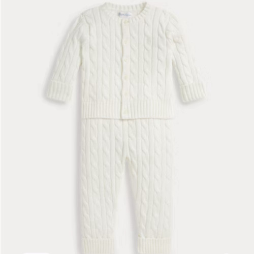Cable-Knit Cotton Cardigan & Pant Set