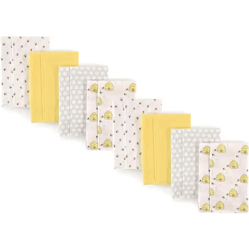 Hudson Baby Cotton Poly Flannel Burp Cloths Multipack, Bee 8-Pack, One Size