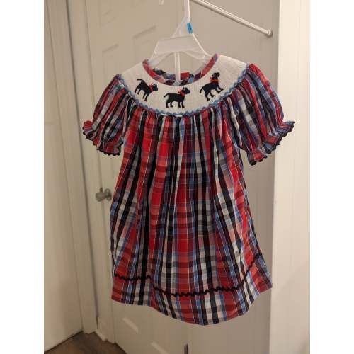 Black Lab Puppy Dog Plaid Hand Smocked Dress