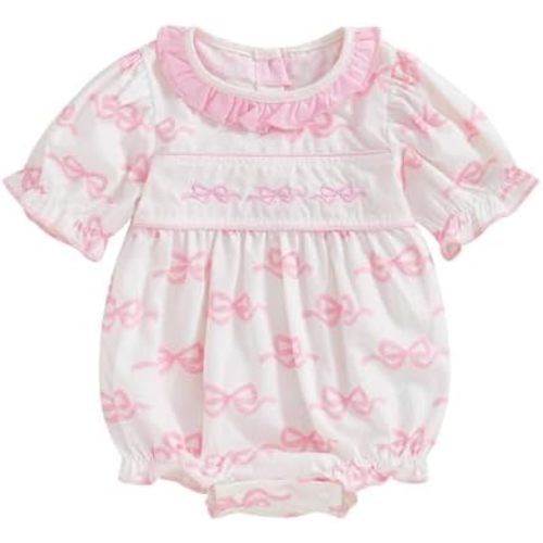 Baby Girl 4th Of July Outfit Newborn Smocked Bubble Romper Peter Pan Collar Bodysuit My First Fourth Of July Clothes