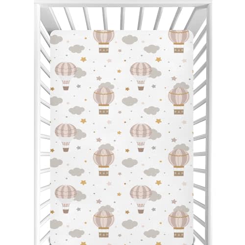 CaTaKu Baby Crib Sheets Hot Air Balloon Clouds Mini Crib Sheets Fitted for Girls Boys,Neutral Soft Toddler Mattress Bed Sheets for Crib,28"x 52"