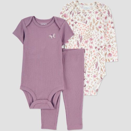 Carter's Just One You® Baby Girls' 3pc Floral Bodysuit Set - Purple