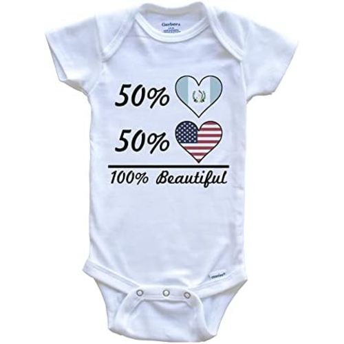 Really Awesome Shirts 50% Guatemalan 50% American 100% Beautiful Guatemala Flag Heart One Piece Baby Bodysuit