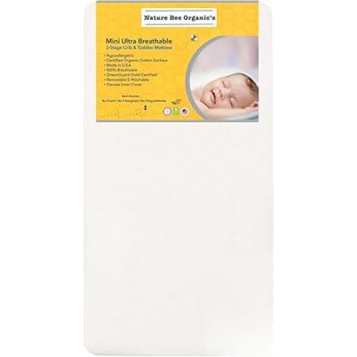 Nature Bee Organic's Breathable 2-Stage Mini Crib & Toddler Mattress I 100% Breathable I GreenGuard Gold Certified I 100% Hypoallergenic