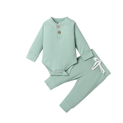Ledy Champswiin Winter Newborn Baby Boy Girl Clothes Set Ribbed Outfits Unisex Infant Solid Long Sleeve Tops Pants 2PCS