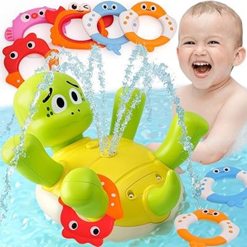 Baby Bath Toys for Kids Ages 1-3, Sprinkler Swimming Turtle Water Toys for Toddlers 2-4 with 5 Rings, Bath Toys for Babies 6-12/12-18 Months, 1 Year Old Boy and Girl Christmas Birthday Gifts