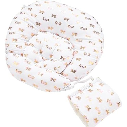 Little Grape Land Nursing Pillow, Multifunctional Breast Feeding Pillow with Arm Pillow, 3pk Baby Support Pillow with Adjustable Waist Strap and Removable Cover, Pink Gold